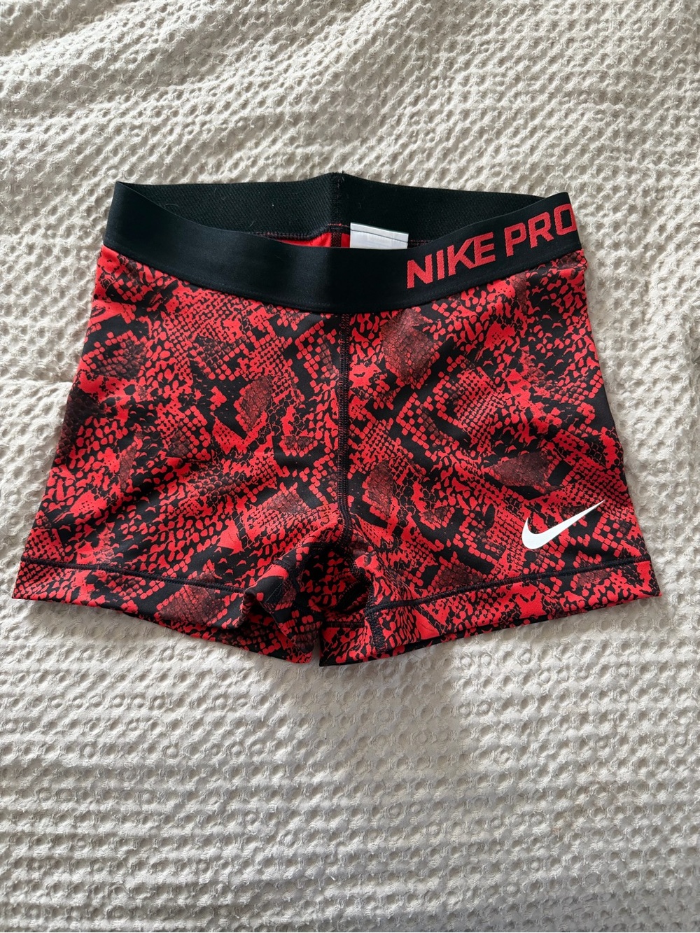 Nike Pro Women's Red and Black Snake-Print Training Shorts